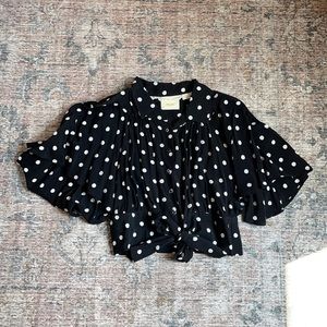 Anthropologie Polka Dot Flutter Sleeve Blouse